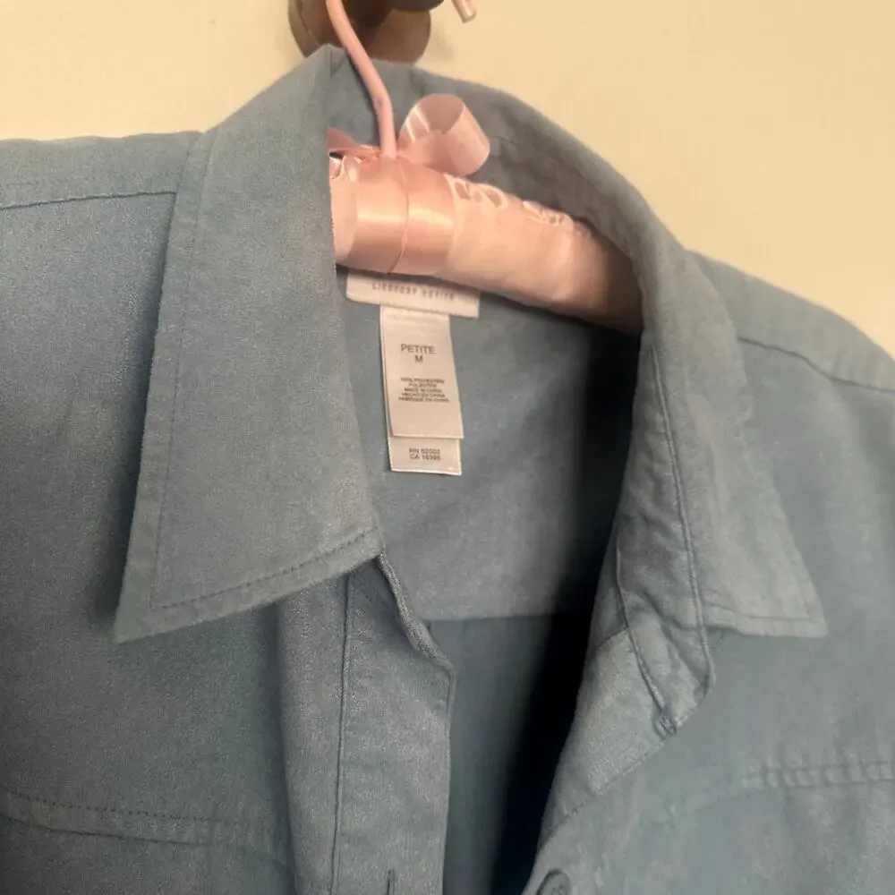 Vintage Liz Claiborne Dusty Blue Faux Suede Button Up Collared Shirt Longsleeve - Picture 5 of 5